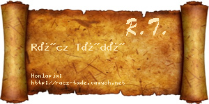 Rácz Tádé névjegykártya